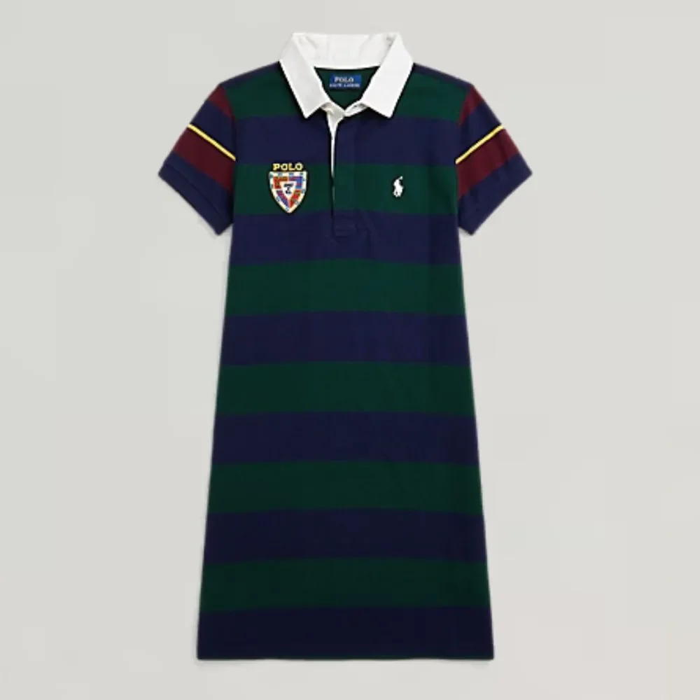 Polo Ralph Lauren Girl's Striped Stretch Mesh Rugby Dress Large Preppy Academia